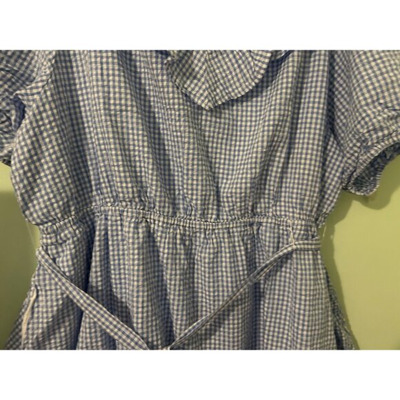 Draper James RSVP 3X Blue Gingham Ruffle V-Neck Belted Fit & Flare Dress Puff Sl - Picture 11 of 14